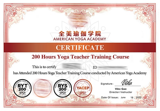 中国瑜伽联盟RYT200教练资格证书